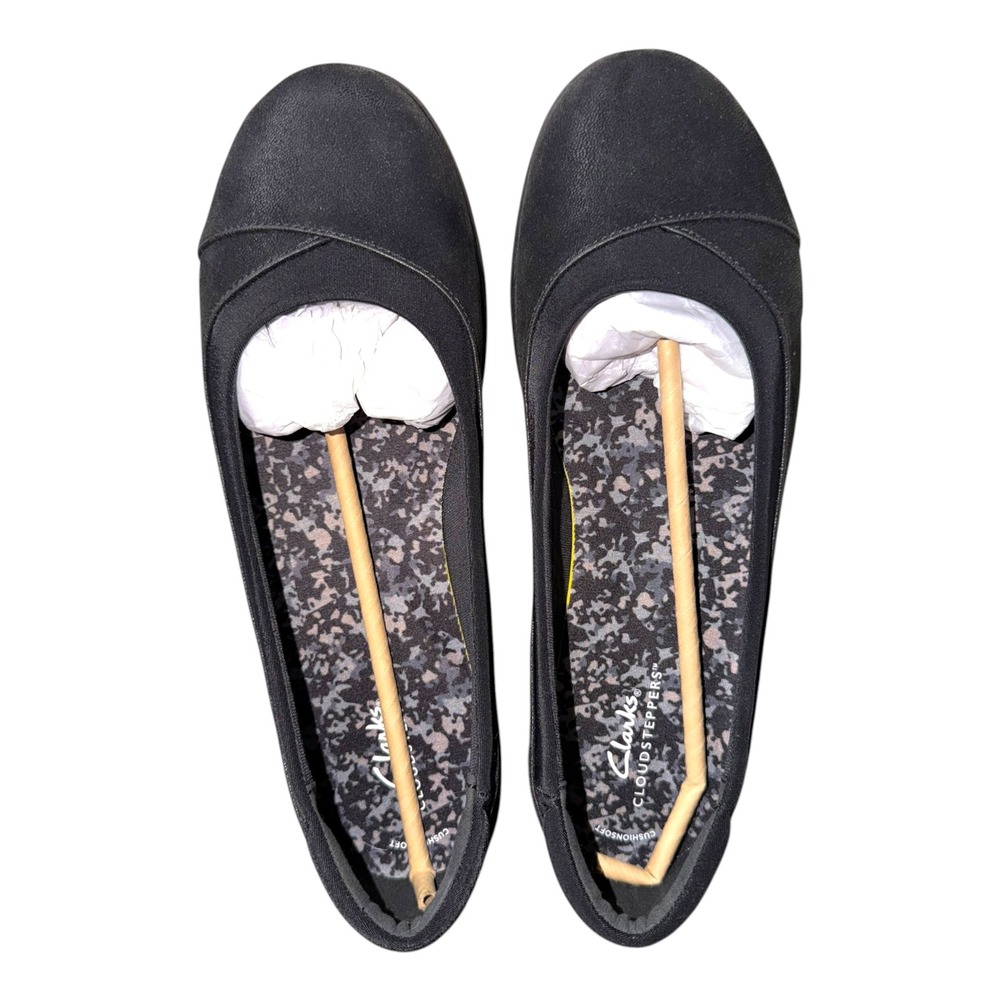 Clarks Cloudsteppers Breeze Ayla Black Flats Cushion Soft 11W Wide NWOT